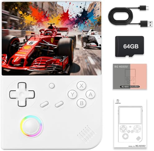 RG40XX V Handheld-Spielkonsole, 5000 Spiele mit RGB-Joystickbeleuchtung, 4,0-Zoll-IPS-Bildschirm, ultraschmal, unterstützt mehrere Simulatoren & Bluetooth 5G WiFi Combat (Weiß,64g)