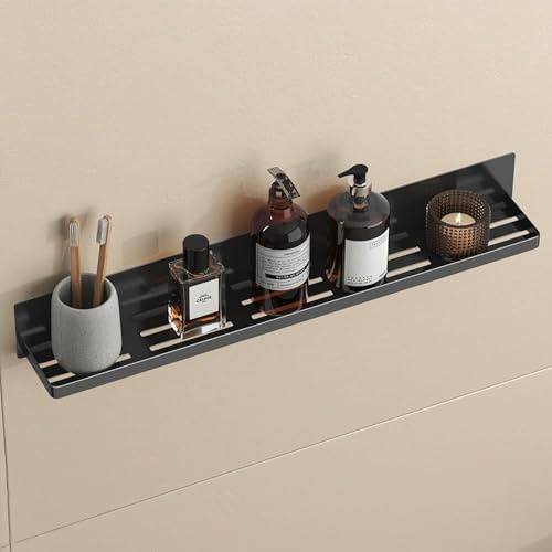 doporro Duschablage ohne Bohren, Duschregal magnetisch Schwarz 60 x 8,3cm | Badezimmer Organizer selbstklebend oder magnetisch, Badregal Hängend aus Metall, Shampoo Halterung für Dusche Bad, Reglo-01