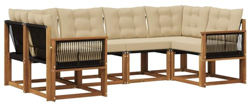 vidaXL Outdoor-Sofagarnitur mit Kissen 6 pcs Natur und Beige, Sofaset für den Garten, Moderne Kollektion, wetterfest, Bequeme Akazienholz-Sitze, entspannendes Arrangement