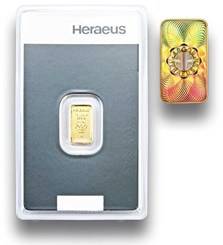 Kinebar Goldbarren 1 Gramm Heraeus - Einzeln im Blister mit Seriennummer und Hologramm verschweißt
