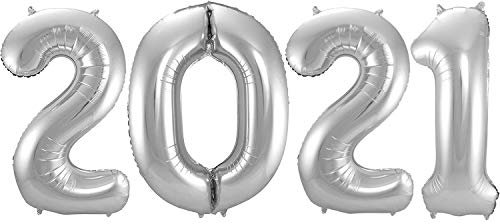 Carpeta® - Silvester Deko * 2022 * ┃ mit Vier XXXL-Folienballons in Silber ┃ 86cm hoch und ca. 150cm breit ┃ kombinierbar mit vielen Ösen ┃ Super Effekt mit diesen Ballons