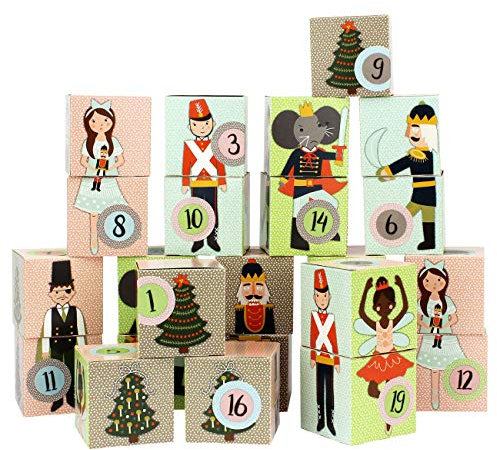 Papierdrachen DIY Adventskalender zum Befüllen - Kisten Set - Motiv Nussknacker - 24 bunte Schachteln aus Karton zum Aufstellen und zum Befüllen - 24 Boxen - Weihnachten 2024