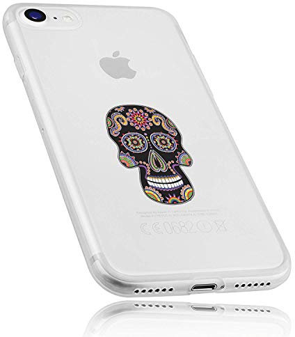 mumbi Hülle kompatibel mit iPhone SE 2 2020 / 7 / 8 Handy Case Handyhülle mit Motiv Calavera schwarz bunt, transparent