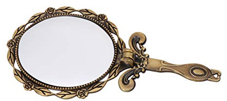 Minkissy Vintage Hand Make-up Spiegel Oval faltbare Kosmetikspiegel Metallspiegel mit Griff tragbaren Reise Kosmetikspiegel (Bronze)