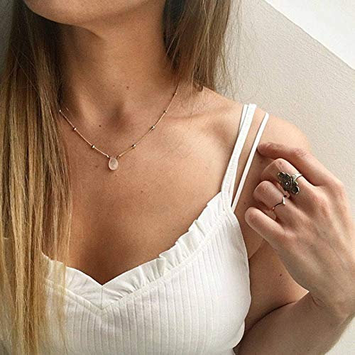 TseenYi Clear Water Drop Necklace Chain Small Rose Quartz Necklace Teardrop Necklace Choker Simple Everyday Necklace Bridesmaid Gifts Necklace Jewelry for Women and Girls (Gold)