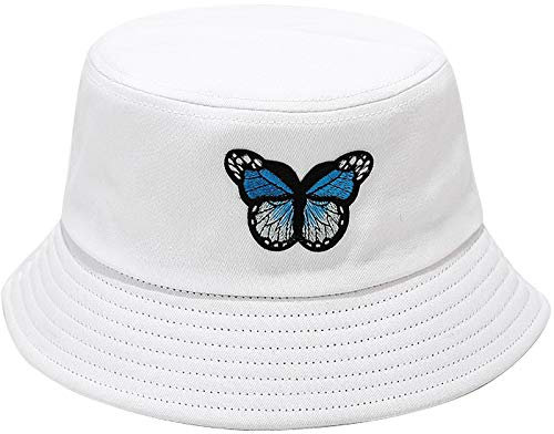 XYIYI Schmetterling Weiß Embroidered Fischerhüte Mode Strand Sonnenhut Fischerkappe für Damen Jugendliche