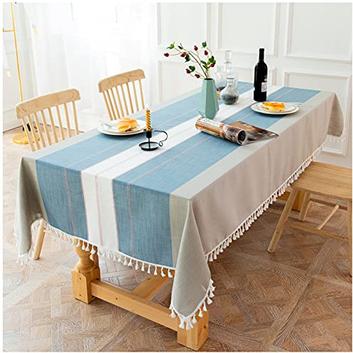 WLL Tischdecke Rechteck, 140x280cm, Blau Tischtuch Baumwolle Leinen Faltenfrei Staubfrei, waschbare Tischdecke für Küche Esszimmer Picknick Tischdekoration