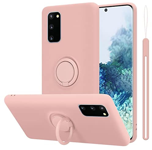 Cadorabo Hülle kompatibel mit Samsung Galaxy S20 FE Schutzhülle TPU Silikon Case Liquid Design mit Ring Slim Kratzfest Liquidsilikon Microfaser Case Hülle für Galaxy S20 FE in Rosa