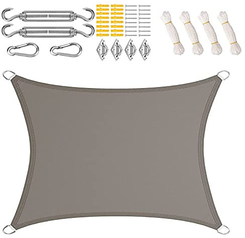 PYapron Tenda a Vela Rettangolare, Telo Ombreggiante Vela Impermeabile con Kit di Fissaggio per Balconi Arredo Giardino Gazebo, Telo Copertura Pergolato con Attacco, Blocco UV 95%,#5,2x3m