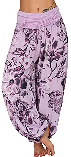 ITALY MODA Aladinhose Damen Haremshose leichte Sommerhose Blume Rose XS-L