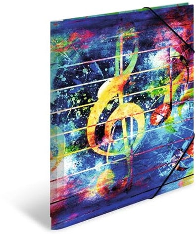 HERMA ArtLine Music 19835 - Juego de 3 carpetas DIN A4 de plástico resistente con solapas interiores impresas y banda elástica, carpeta de documentos para niños y niñas