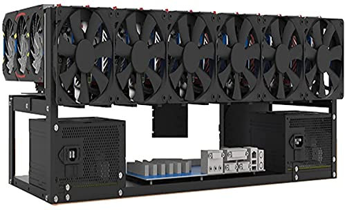 Topaliving 12 GPU Mining Rig Frame, acier, noir, bureau, 12 GPU, 2 blocs d'alimentation ATX, 6 ventilateurs, 12 cm, 240 mm H x 268 mm l x 268 mm P
