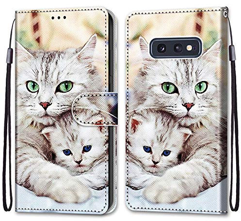 Mo-Somnus Coque pour Samsung Galaxy S10E, Etui en Cuir PU Portefeuille Housse Coque avec 360 Degrés Silicone Antichoc Protection Cover Cuir Pochette Magnétique und Flip Béquille (Chats 2)