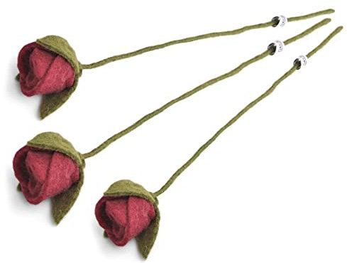Én Gry & Sif Kunst-Rosen im Scandi-Stil, ewig haltbare Rose, aus Natur-Filz, Hand-Made, fair-Trade I 3X Deko Rose rot