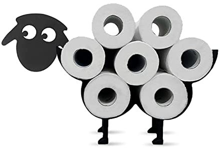 Metal Toilet Tissue Paper Roll Holder Storage, Cute Sheep Novelty Black Bathroom Kitchen Powder Room Decor Wall Art, Fun Accessories Ornament Tissue Free Standing and Wall Mounted, 7 Spare Mega Rolls