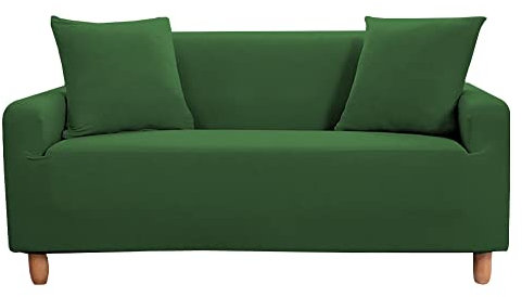 Highdi Einfarbig Sofabezug Sofaüberwürfe für 1/2/3/4 Sitzer, Armlehnen Sofa Cover Elastisch Stretch Antirutsch Sofa Cover Sofahusse Couchbezug Möbelschutz (Dunkelgrün,2 Sitzer)