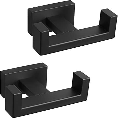 NearMoon Bath Double Towel Hook- SUS304 Stainless Steel Square Robe Towel Holder, Heavy Duty Rustproof Double Coat Hook for Bathroom Livingroom Kitchen Wall Mounted, 2 Pack (Matte Black)