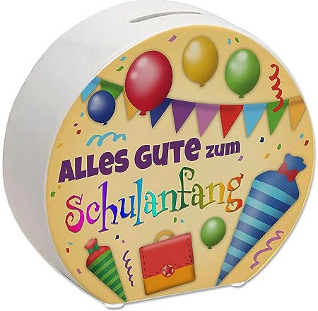 Alles Gute zum Schulanfang Spardose zur Einschulung als hübsche Geschenkidee für Jungen und Mädchen die endlich in die Schule kommen und Sich darauf freuen