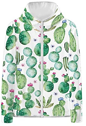 Biyejit Damen UPF 50+ Sonnenschutz Hoodie Reißverschluss Jacke Langarm Sonnenshirt für Athletic Outdoor Sport, Grüner Kaktus, 46