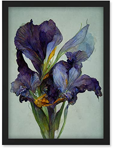 Doppelganger33 LTD Iris Floral Modern Watercolour Artwork Framed Wall Art Print A4