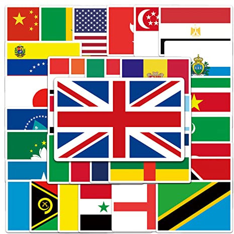 105 Stück Nationale Flaggen Aufkleber Pack National Flag Sticker Set Wasserdichte Vinyl Sticker für Laptop Kinder Autos Motorrad Fahrrad Skateboard Gepäck Koffer Computer Aufkleber Graffiti Decal
