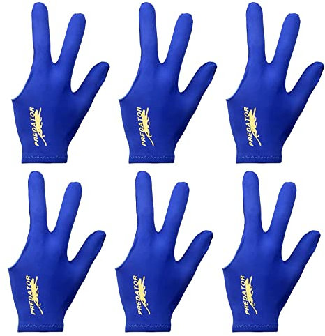 Tokaneit Guanti da Biliardo Professionali - 3 Dita, per Mano Sinistra, Snooker, 6 Pezzi Blu