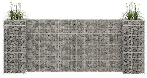 WIFESE Panier de Gabion en H Fil d'acier 260x40x100 cm Argenté Jardinière à Gabion Décoration de Jardin Parterre de Fleurs Terrasse Mur en Gabion Bordure Sécurisée Mur de Soutènemen