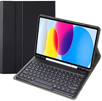 Lrufodya Custodia per tastiera per Samsung Galaxy Tab A8 10,5 pollici 2022, tasti rotondi senza fili staccabili con tastiera (porta USB tipo C) cover sottile per Tab A8 SM-X200 SM-X205 SM-X207 (nero)