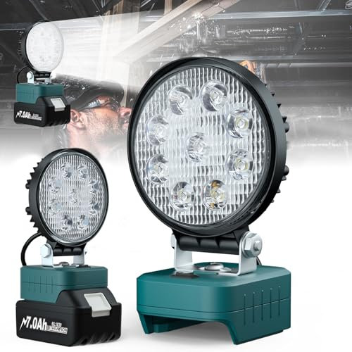 Akku Lampe pour Makita 18 V, 27 W LED Arbeitsleuchte, LED Baustrahler, Tragbares Baustellen Lampe pour Camping, Autoradien, Baustelle, Notfall (Ohne Akku)