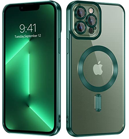 DUEDUE Clear Case for iPhone 13 Pro Max 6.7-Inch, Magnetic Case[Compatible with Magsafe] Wireless Charging Shockproof Drop Protection, Scratch-Resistant Phone Cover, Green