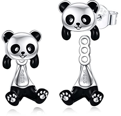 POPLYKE Panda Ohrringe für Damen - 925 Sterling Silber Ohrstecker für Mädchen - Hypoallergener Schmuck zum Geburtstag