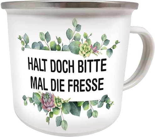 Blechwaren Fabrik Braunschweig GmbH Emaille Becher 0,5 L - HALT DOCH BITTE MAL DIE FRESSE ! - EB106