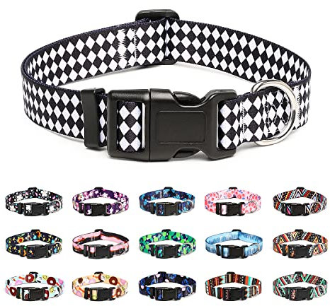 Mercano Hundehalsband Verstellbares, Weich Nylon Komfort & Robuster Gemustertes Hunde Halsband für Kleine Mittlere Große Hunde Welpen Katzen (S, Rhombe)