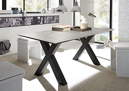 58 aufm Kessel Esstisch ausziehbar Eike 9 160 x 90 x 75 Esszimmertisch Schwarzstahl/Keramik Hell 13458