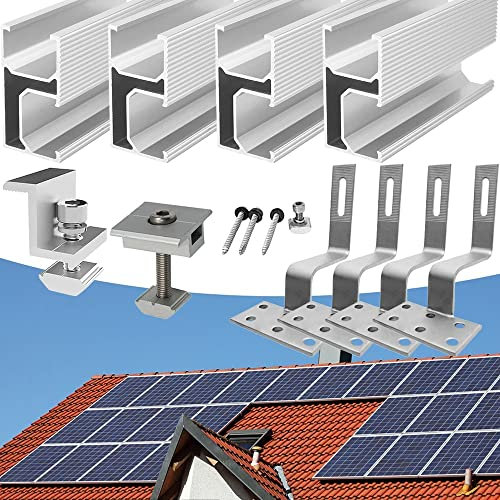 NEWFUN Fixation Panneau Solaire,Support Panneau Solaire,Kit de montage de tuiles solaires photovoltaïques, 2 crochets de toit pour rail de montage de modules, clips d'extrémité de fixation 30mm