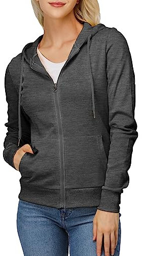 OSABASA Women's Slim Fit Zip Up Hoodie Lightweight Long Sleeve Kangaroo Pocket Basic Casual wear, Oscwohol146-charcoal, XXXL
