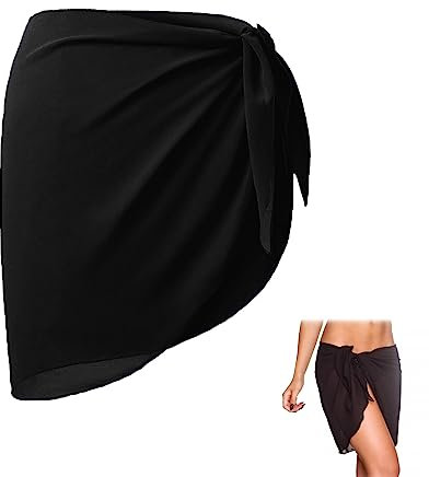 1 PCS Women Beach Wrap, Black Half Beach Cover Up Sarongs and Wraps, Beachwear Sarong Bikini BeachCover Up Chiffon Swimsuit Wrap Skirts for Bikini Swimsuit Holiday Wear Cover