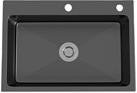 BEdaw Küchenspüle, Schwarzes Quadratisches Einzelbecken, Küchenbar, Vorbereitungsspüle, 304 Edelstahl, Wohnmobil-Spüle, Aufsatz- Oder Unterbaumontage Mit Abflussrohr/Black/50 * 40 * 22Cm