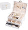 Terafeels Large Jewellery Organiser with Drawer and Lock 2 Layers Leather Jewelry Storage Case Jewellery Storage Case for Necklaces Earrings Bracelets and Rings, White