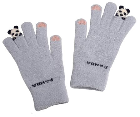 SJTJSPX Strickhandschuhe Damen Mädchen Winterhandschuhe Panda Touchscreen Handschuhe Thermo Winddicht Fingerhandschuhe Outdoor Niedlich Skihandschuhe für Fahrrad Motorrad Weihnachten Laufen