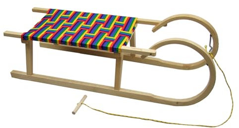 Slitta in legno per bambini, slitta da neve con corda di trazione, 100 cm, seduta in fibre sintetiche, arcobaleno
