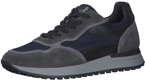 MARCO TOZZI by Guido Maria Kretschmer Herren Sneaker flach aus Leder mit Dicker Sohle, Grau (Dk.Grey/Navy), 41 EU