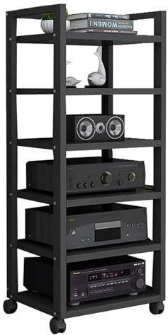 6-Tier AV Media Stand Audio Rack CD Player Stand Stereo Component Storage Cabinet With Height Adjustable Wooden Rack for DVD Players, Game Consoles (Color : Black, Size : 60x40x120cm) (Color : A)