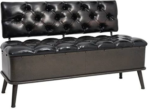 Coavain Sitzbank Aufbewahrungsbank mit Rückenlehne Stoff Schlafzimmerbank Polsterbank Sofabank Aufbewahrung Truhe Fußhocker Aufbewahrungshocker Gepolsterter Mit Metallbeinen Schwarz 110x52x75 cm