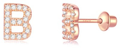 Buchstabe Ohrringe Silber 925, Initiale B Kleine Rose Gold Ohrringe für Mädchen Damen Geburtstag