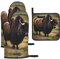 Chrysm Mighty Highland Yak Ofenhandschuhe, 2 Handschuhe und 1 Topflappen-Set, Küchenhandschuhe, Mikrowelle, Grill, hitzebeständig