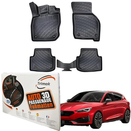 Trimak Passgenau 3D Fussmatten Auto Kompatibel mit Cupra Leon Manuel Getriebe Benzin 2020-2024 Auto Zubehör 1. und 2. Reihe Gummimatten Autos TPE Allwetter Geruchlos rutschfest Vorne & Hinten