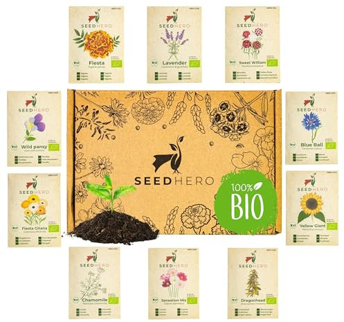 Lot de 10 variétés de graines de fleurs comestibles bio - Graines résistantes aux graines, fleurs comestibles, ensemble de tournesol, camomille, cosmétiques, lavande et plus encore