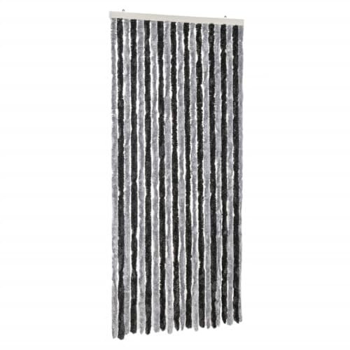 vidaXL Rideau Anti-mouches, Store Anti-insectes avec Crochet, Rideau de Porte Longueur et Largeur Réglables, Gris et Noir 90x220 cm Chenille