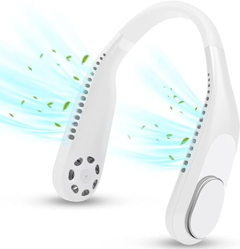Lerelin Neck Fan, Portable Neck Fan Hanging Round the Neck, Hands Free Bladeless Mini Fan, USB Rechargeable Personal Headphone Design Cooling Fan with 3 Speed for Sports Travel Outdoor Indoor (White)